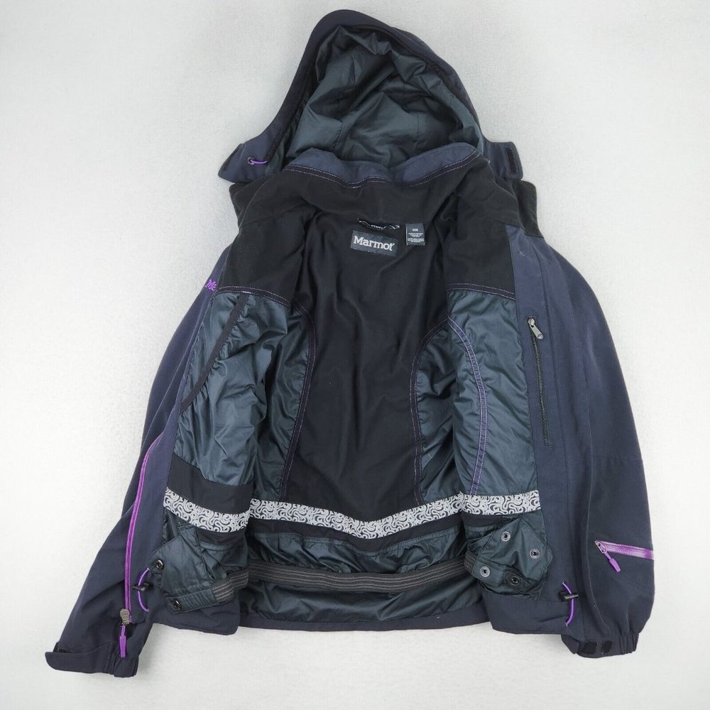Marmot Jacket Women Medium Black Purple Membrain Rain Hooded Lightweight Outdoor - Picture 8 of 13